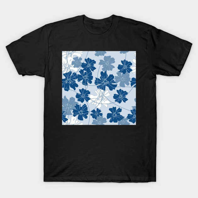 Flowers and tendrils - white - dark blue T-Shirt by kobyakov